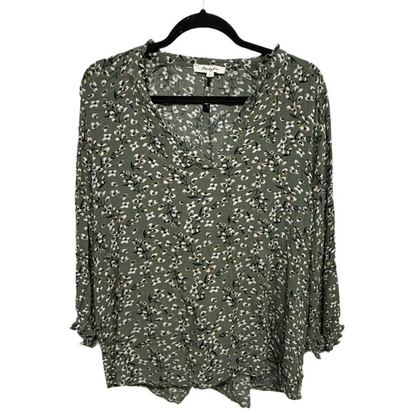 Monday Fun Veronica Smocked Sleeve Blouse Womens Size XL Multicolor Green Floral - Picture 2 of 6